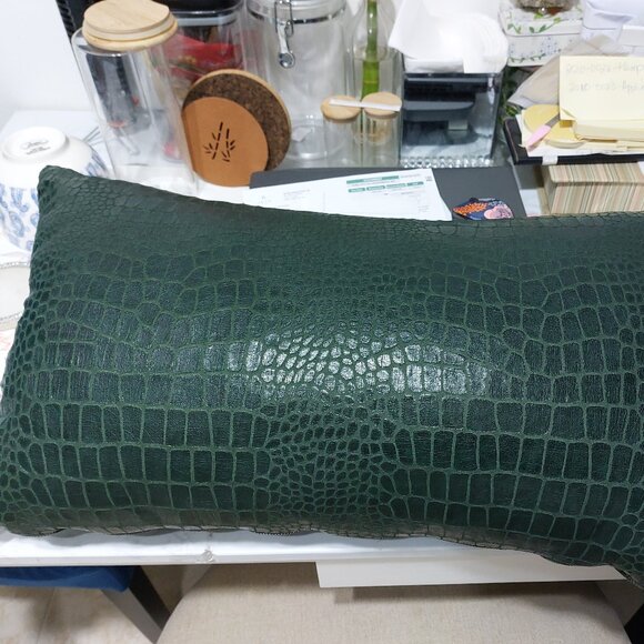 Faux Leather Green Cushion Decorative Pillow Suave On Backside Accent Pillows - Picture 1 of 7